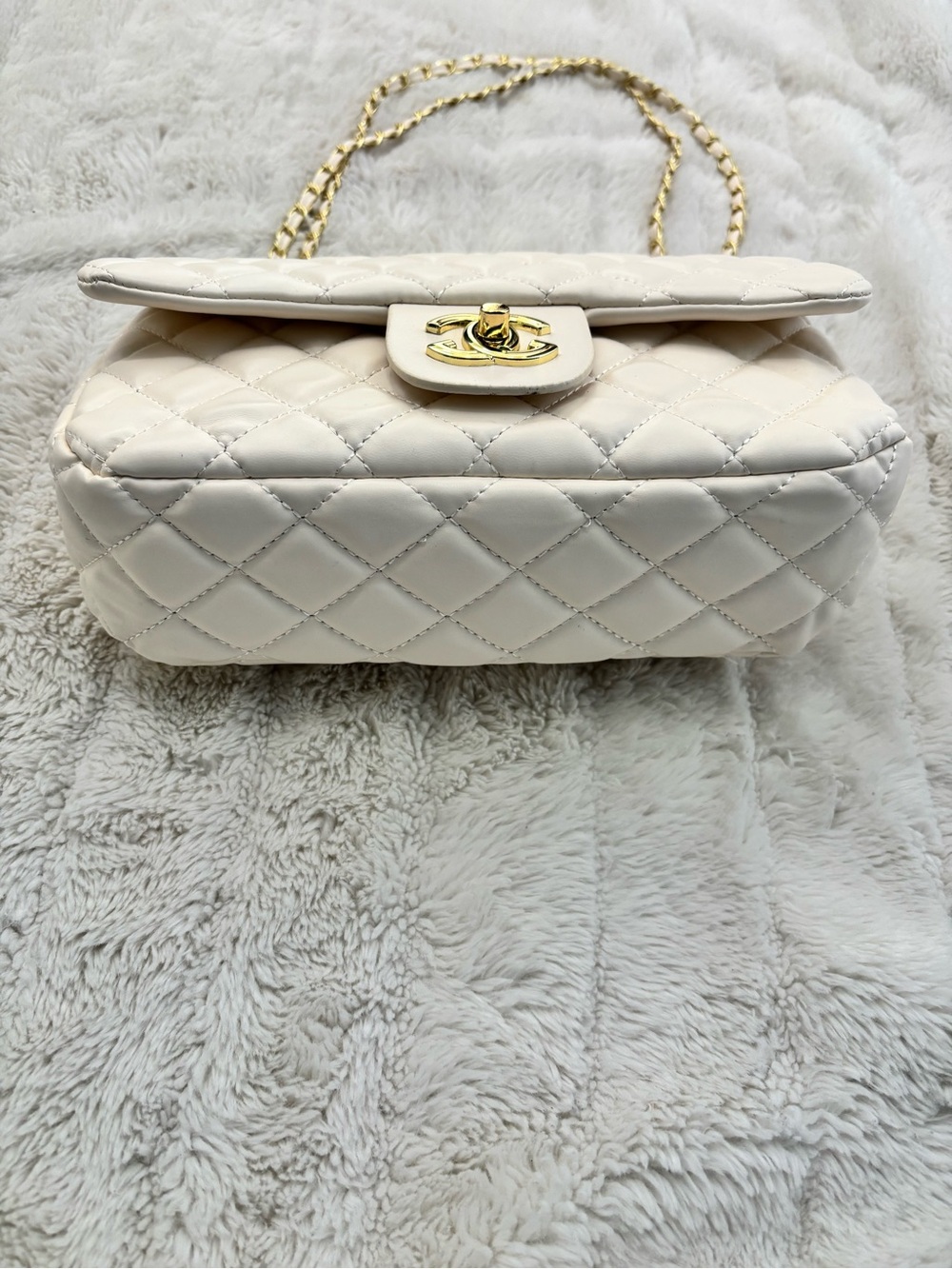 Cream Quilted Chain Shoulder Bag - Designer Style New - Picture 10 of 14
